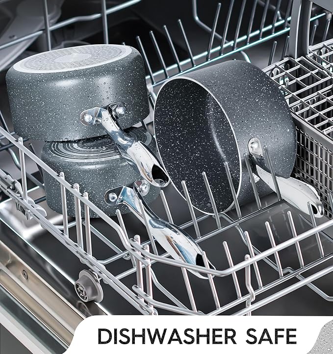 MICHELANGELO Sauce Pan with Lid, 3 Quart Saucepan with Lid Nonstick Small Pot, Granite Sauce Pan with Stainless Steel Handle, 3 Qt Saucepan Induction Compatible