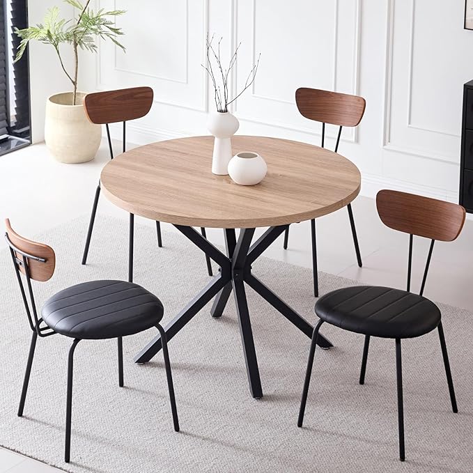 39" Round Dining Table Set for 4, Mid Century Kitchen Table with 4 Stackable Dining Chairs for Apartment Living Room Space Saving
