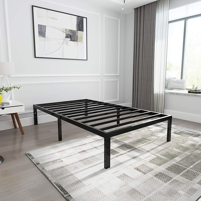 14 Inch Tall 3500lbs Heavy Duty Metal Bed Frame/with Storage/Mattress Foundation/Steel Slats Platform/Noise Free/No Box Spring Needed,Twin XL