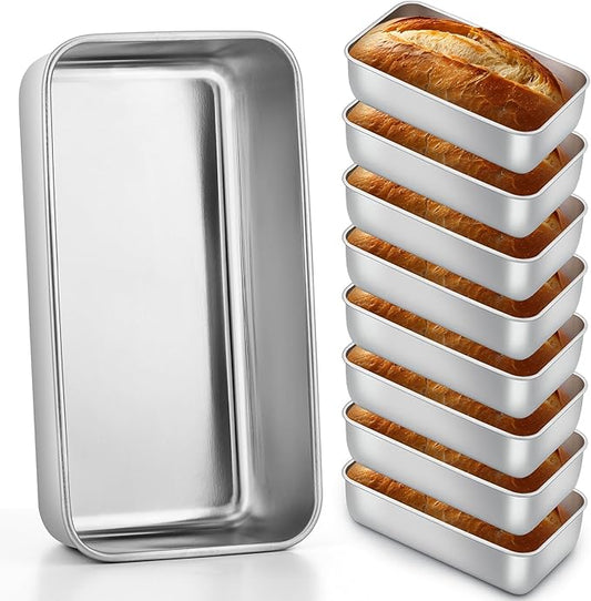E-far 8 Pack Stainless Steel Loaf Pans, 9x5 Inch Bread Bread Pans, Metal Bakeware for Baking Bread Cake Meatloaf Brownies, Healthy & Non Toxic, Easy Release & Dishwasher Safe
