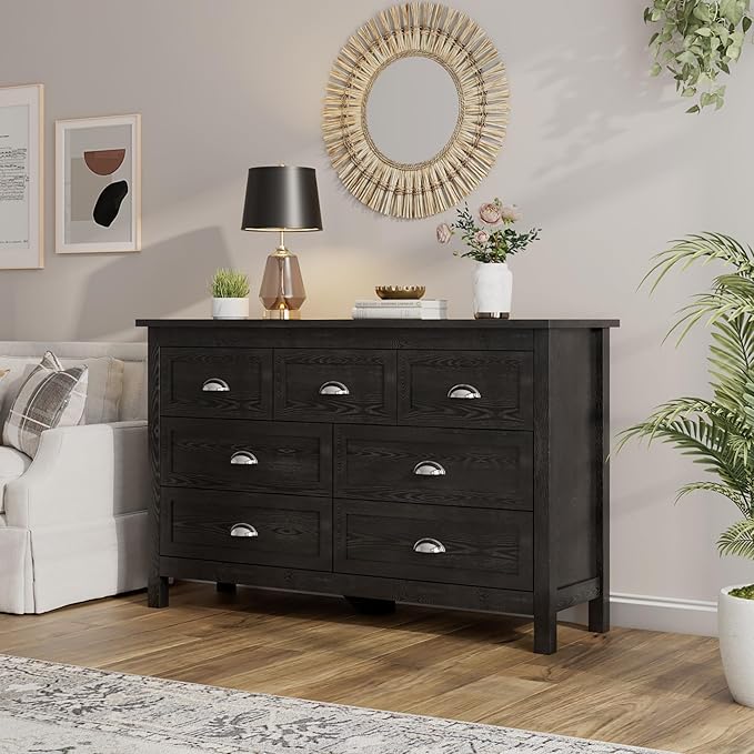 Wananlanen® Farmhouse Dresser for Bedroom, Antique Double Dresser & Chest of Drawer with Vintage Handle and Storage, Wooden Tall Rustic Organizer for Bedroom