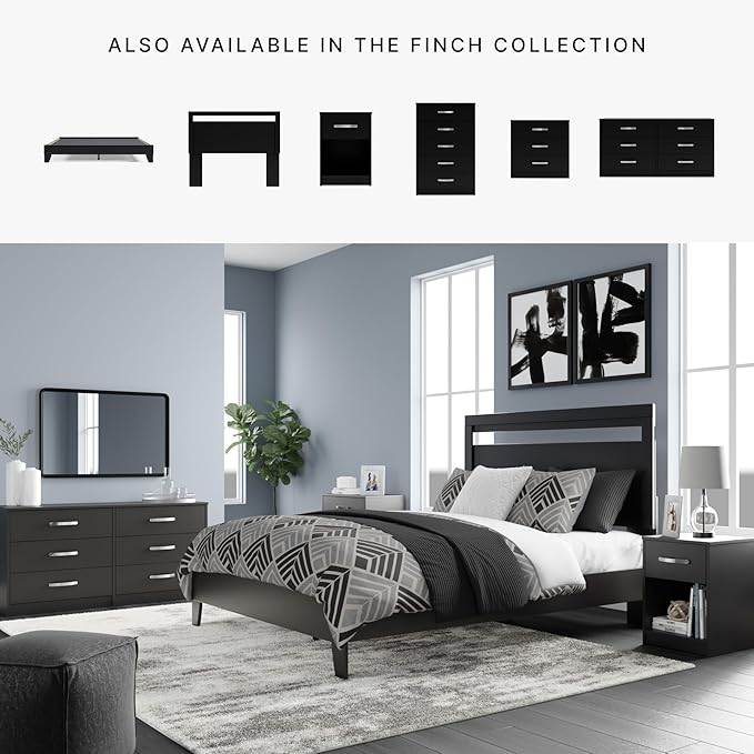 Signature Design by Ashley Finch Modern Headboard ONLY, Queen, Black