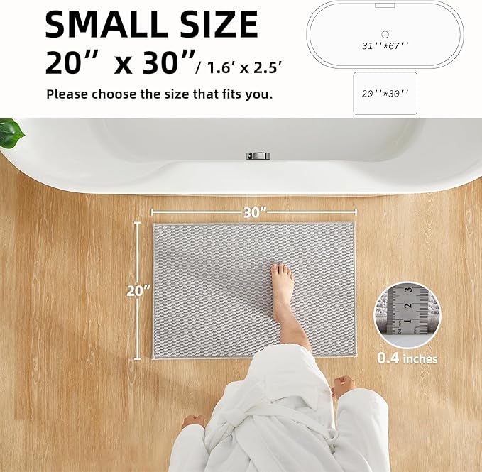 Bathroom Rugs Non Slip Washable, Super Absorbent Thin Bath Mat Small Quick Dry Low Pile Bathroom Rug, Light Grey 20"x30"