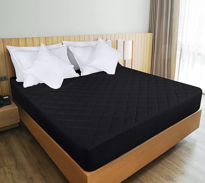 Utopia Bedding Quilted Fitted Mattress Pad, Twin Size, Elastic Fitted Mattress Topper Protector and Cover Stretches up to 16 Inches Deep, Machine Washable (Black)