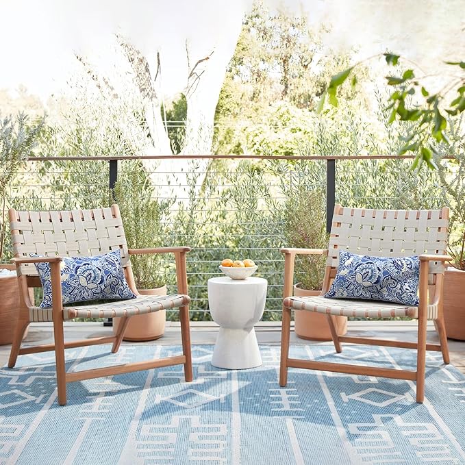 LVTXIII Outdoor Lumbar Pillow Covers 12"x20", Covers ONLY, 2 Pack 30x50cm Lumbar Cushion Cover with White Piping for Home Patio Garden Sofa Bench, Floral Bluish Violet