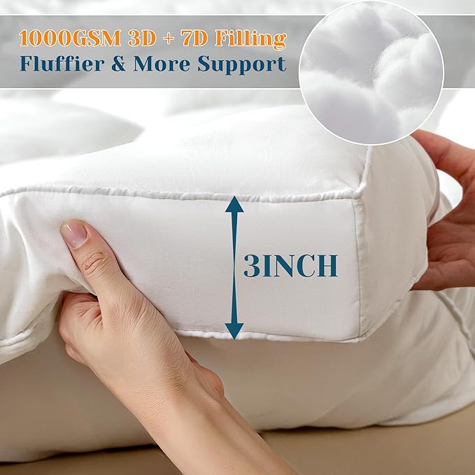 EnHomee Mattress Topper 3Inch Fluffy Extra Thick Soft King Mattress Topper with 1000GSM Overfilled, Relief Back Pain, Breathable & Skin-Friendly, 8-21 in Deep Elastic Pocket