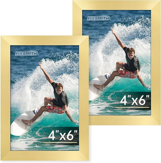 FIXSMITH 4x6 Picture Frame Set of 2, Gold Picture Frames Collage for Tabletop or Wall Display, Photo Frame 4x6 with HD Plexiglass