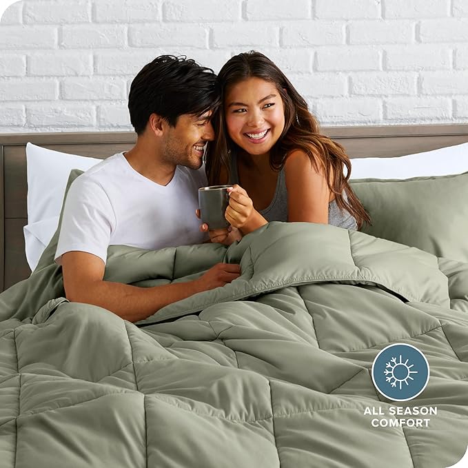 Bare Home Comforter Set - Queen Size - Ultra-Soft - Goose Down Alternative - Premium 1800 Series - All Season Warmth (Queen, Sage)