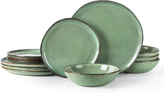 AmorArc Ceramic Dinnerware Sets,Handmade Reactive Glaze Stoneware Plates and Bowls Set,Highly Chip and Crack Resistant | Dishwasher & Microwave Safe Dishes Set,Service for 4 (12pc)