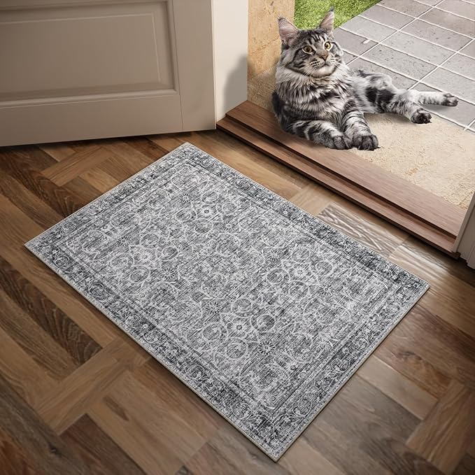 Washable 2'x3' Non Slip Rug Vintage Soft Low Pile Lightweight Boho Area Rugs for High-Traffic Areas (Entryway, Kitchen, Hallway), Farmhouse Decor