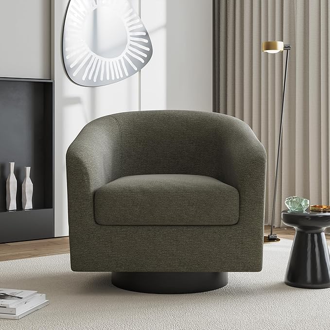 UIXE Swivel Accent Chairs Set of 4, Chenille Barrel Chair Upholstered Armchair for Living Room, Modern Round Arm Chair Small Single Sofa Bedroom Reading Seat - Tan