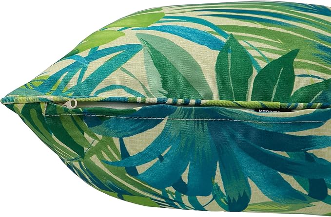 Outdoor Throw Pillow Covers 18x18 Inch, Set of 2, Cover Only! Waterproof Fade Resistant Decorative Cushion Sham Pillow Cases for Patio Furniture Chair Couch Sofa - Green Palm Leaves