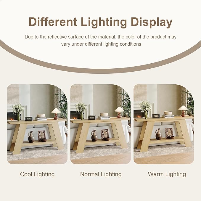 Treocho 63 Inch Long Console Tables for Entryway, 2-Tier Modern Wood Sofa Table with Shelf Behind Couch, Contemporary Narrow Entryway Table for Living Room, Hallway, Entrance, Hallway, Entrance, Oak