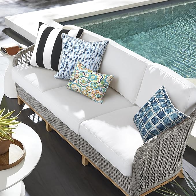 Outdoor Throw Pillow Covers Pack of 2, Decorative Water Repellent Square Pillow Cases 18x18 Inch, Patio Pillowcases for Home Patio Furniture Use, Denim Blue Checkered