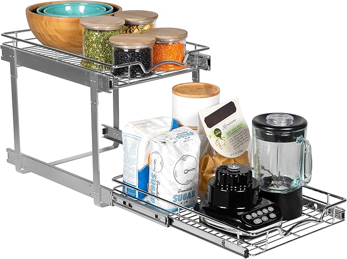 HOLDN’ STORAGE Pull Out Cabinet Organizer, Individual Sliding Drawers - Heavy Duty Metal with Lifetime Limited Warranty - Anti Rust Chrome Finish (Two Tier, 15" W)