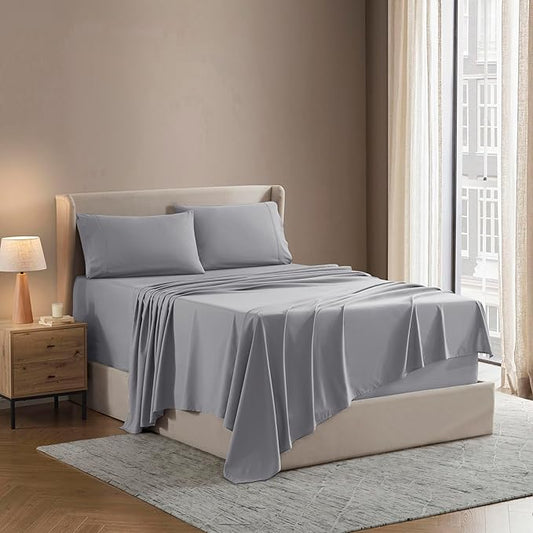 Nestl Short Queen Sheet Set - 1800 Ultra-Soft Microfiber - Double Brushed - Deep Pockets - Easy Fit - 4 Piece Set - Bed Sheets (Short Queen, Grey)