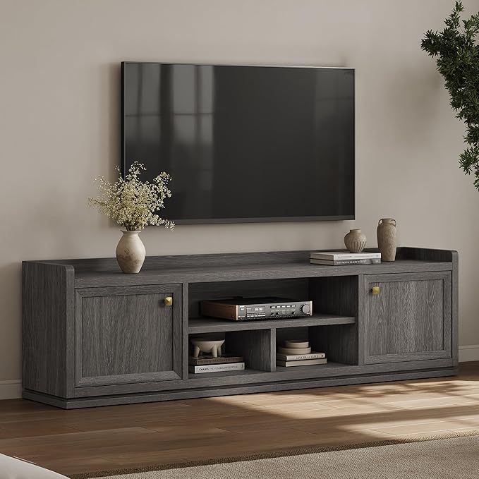SICOTAS TV Stand Entertainment Center - 67" TV Console for Living Room Modern TV Stand for Bedroom, Media Console with Shelf and Cabinet, Entertainment Stand for TVs up to 65 75 Inch(Dark Grey Oak)