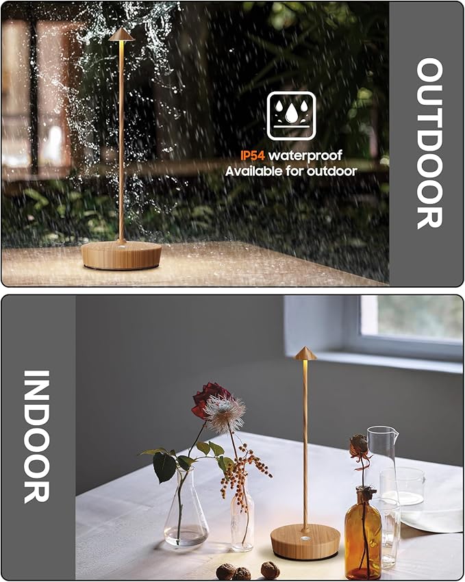 Cordless Table Lamps Rechargeable, 6000mAh Battery Operated LED Desk Lamp Outdoor Waterproof Portable Touch Dimmable Table Light for Patio Restaurant Dining Home Set of 2 Wooden