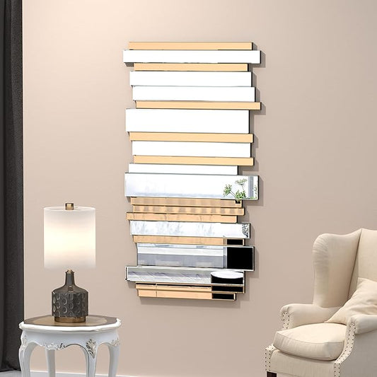 24×47inch Gold Mirrors for Wall Beveled Rectangle Accent Mirrors for Wall Contemporary Decor Livinig Room Decorative Mirrors for Decor