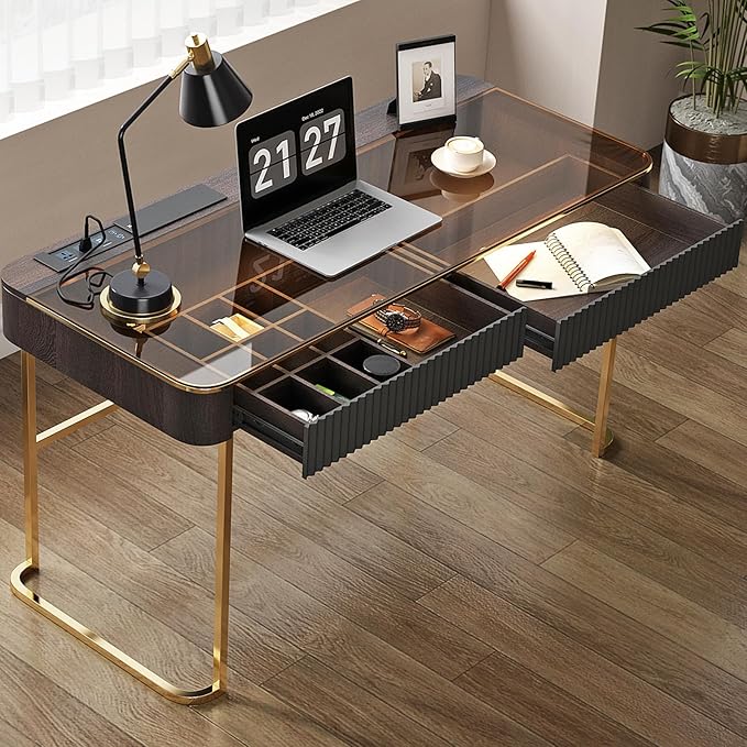 Lartis Makeup Vanity no Mirror with Built-in Outlet Home Office Desk Computer Desk for Makeup Working Studying Intelligent Socket with USB Port