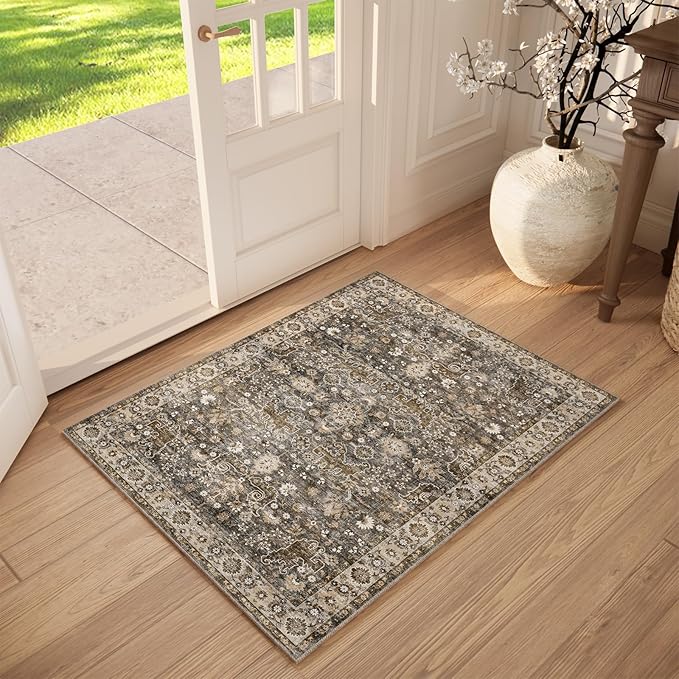 Washable 2'x3' Non Slip Rug Vintage Soft Low Pile Lightweight Boho Area Rugs for High-Traffic Areas (Entryway, Kitchen, Hallway), Farmhouse Decor