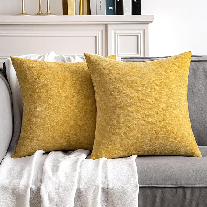 MIULEE Pack of 2 Mustard Yellow Decorative Pillow Covers 18x18 Inch Soft Chenille Couch Spring Throw Pillows Farmhouse Cushion Covers for Home Decor Sofa Bedroom Living Room