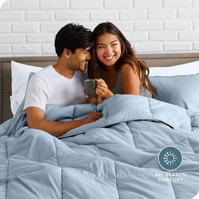 Bare Home Comforter Set - Oversized Queen Size - Ultra-Soft - Goose Down Alternative - Premium 1800 Series - All Season Warmth (Oversized Queen, Dusty Blue)