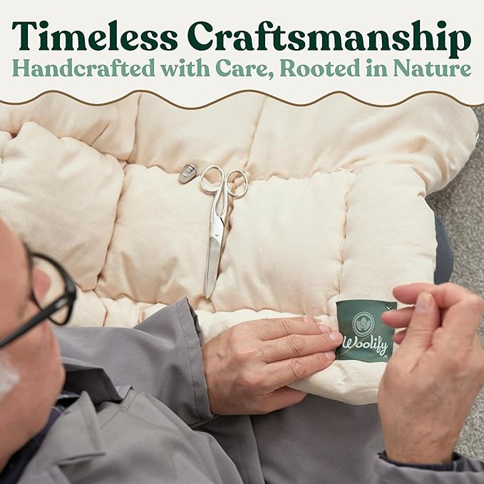 Organic Merino Wool Mattress Topper - Luxury Pillow Top Mattress Pad, Handmade, Non-Toxic, Cooling & Hypoallergenic, Natural Back Pain Relief, Sustainable Bedding (King)