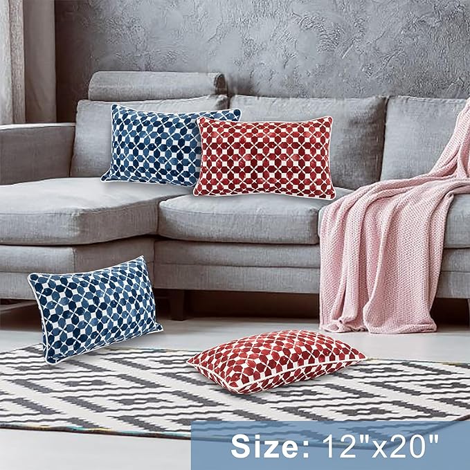 JMGBird 12×20 Inch Outdoor Lumbar Pillows Pack of 2 Colors Waterproof Throw Pillows with Insert Rectangular Decorative Garden Cushion for Home Furniture Patio Coach Sofa