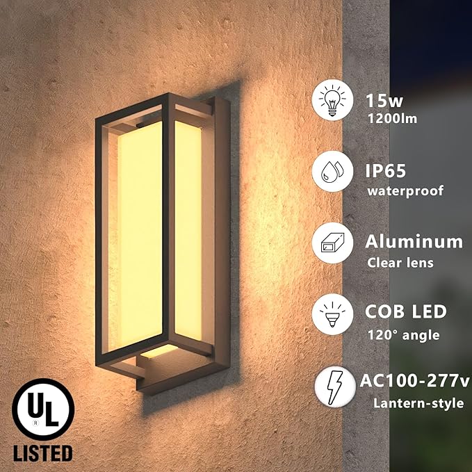 Dimmable LED Outdoor Wall Sconce, Modern Porch Lights 2700K 3000K 3500K 4000K 5000K 5 Colors Changeable,1400 Lumens Exterior Up Down Outdoor Wall Lights for House,Garage Door 2 Pack