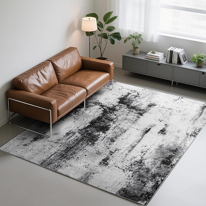 Living Room Rug 6x9 Rug, Machine Washable Area Rug Non Slip Low Pile Rug for Living Room, Bedroom, Farmhouse, Dining Room, Kids Playroom, Grey