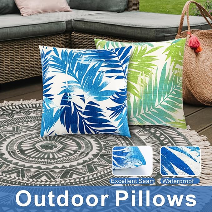 JMGBird 18×18 Inch Outdoor Lumbar Pillows Pack of 2 Colors Waterproof Throw Pillows with Insert Rectangular Decorative Garden Cushion for Home Furniture Patio Coach Sofa