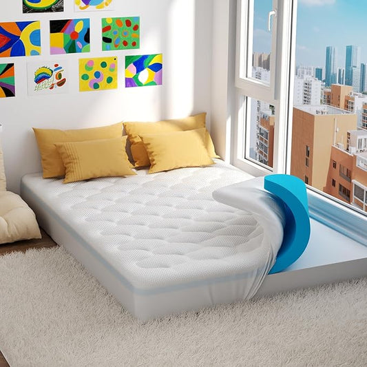 OhGeni Cooling 4 inch Dual Layer Full Mattress Topper, 2 inch Gel Memory Foam, 2 inch Down Alternative Pillow Top Pad, Mattresses Cover for Bed, Medium Support, Fits 6”-19” Deep Pocket