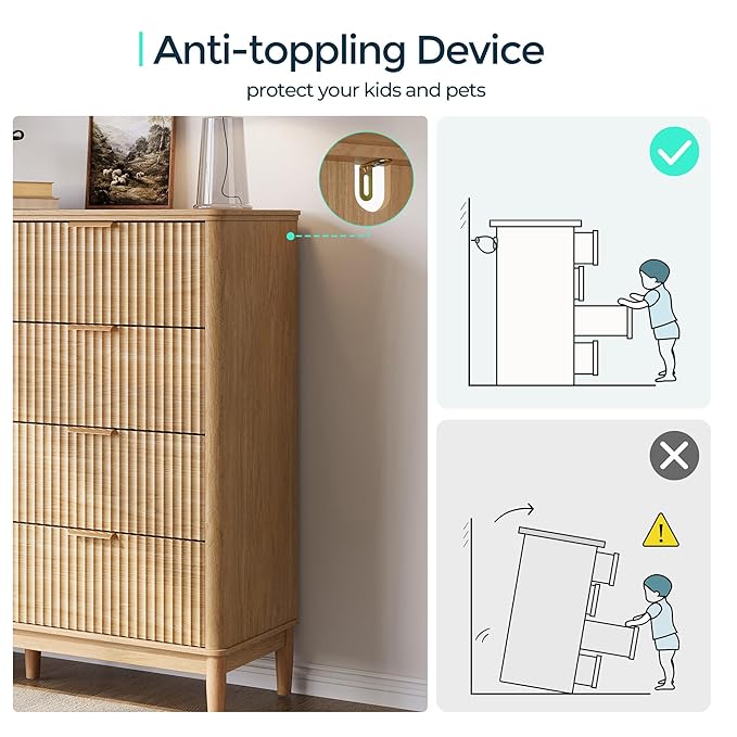 LINSY HOME Fluted Dresser for Bedroom with 8 Drawers, 47" Wide Chest of Drawers, Mid Century Modern Dresser TV Stand with Metal Handle, Wood Closet Storage Cabinet for Living Room, Hallway, Oak