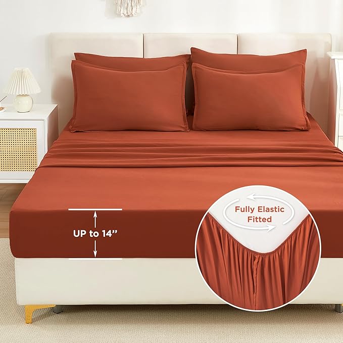 Litanika Burnt Orange Comforter Full Size Set - 7 Pieces Terracotta Bed in a Bag Full Bedding Comforter Sets, Plain Lightweight Bed Set with Comforter, Sheets, Pillowcases & Shams