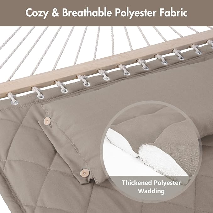 ANOW 2 Person Hammock with 12FT Stand, Heavy Duty Hammock with Stand for Outdoors, 450 LBS Weight Capacity, Light Brown