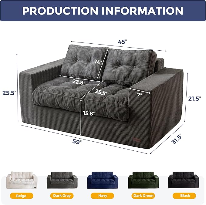 MAXYOYO Bean Bag Chair for Adults, Upholstered Floor Sofa with Armrests, Loveseat Boneless Couch with Tufted Cushion & Backrest, Sofa in A Box, Large Bean Bag Couch for Bedroom Living Room, Dark Grey