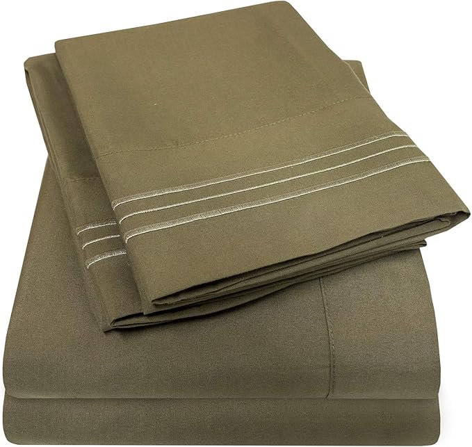 1500 Supreme Collection Full Sheet Sets Olive Green - Luxury Hotel Bed Sheets and Pillowcase Set for Full Mattress - Extra Soft, Elastic Corner Straps, Deep Pocket Sheets, Full Olive Green