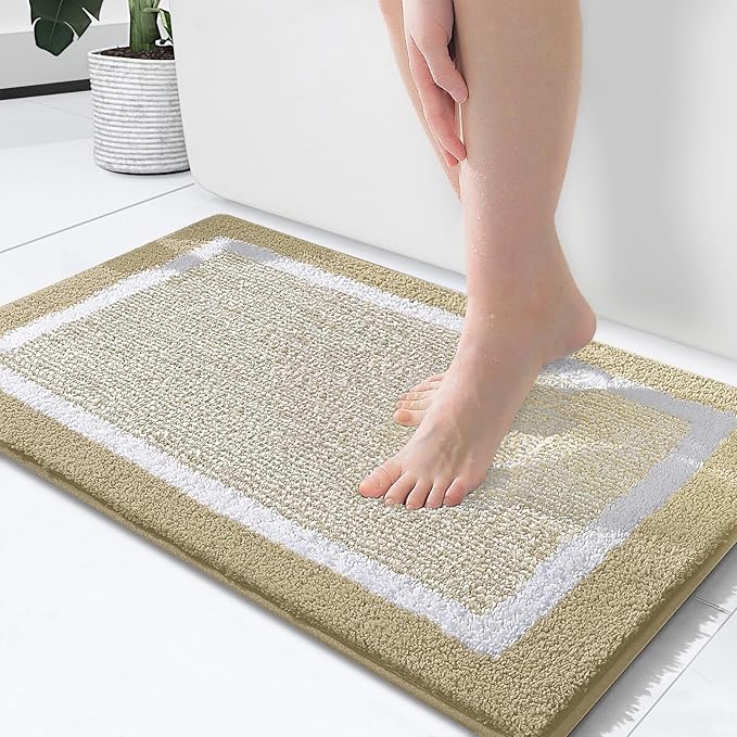 OLANLY Bathroom Rugs 24x16, Extra Soft and Absorbent Microfiber Bath Mat, Non-Slip, Machine Washable, Quick Dry Shaggy Bath Carpet, Suitable for Bathroom Floor, Tub, Shower (Small, Beige)