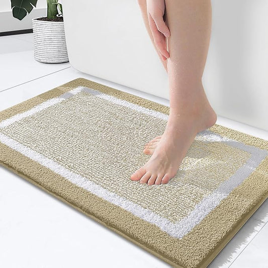OLANLY Bathroom Rugs 24x16, Extra Soft and Absorbent Microfiber Bath Mat, Non-Slip, Machine Washable, Quick Dry Shaggy Bath Carpet, Suitable for Bathroom Floor, Tub, Shower (Small, Beige)