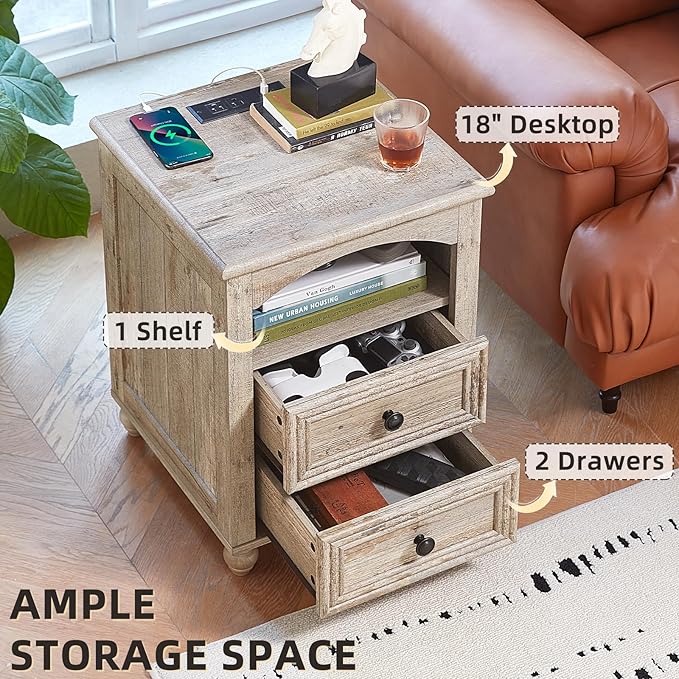 Farmhouse Dressers & Night Stand Set of 3, Wood 54" Wide 6 Drawer Dresser & 43.5"Tall Chest of Drawers, 18" with Charging Station Nightstand, Bedroom Furniture Dresser Set for Home Living Room Hallway