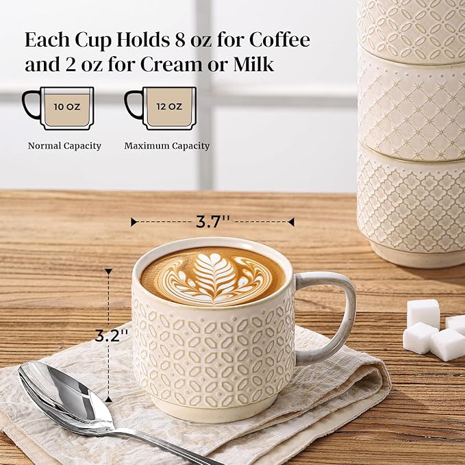 DOWAN 12oz Coffee Mugs Set of 4, Ceramic Coffee Mugs, Mugs Features A Relief Kiln-Change Technique, Microwave Safe, Thick-Walled Design for Heat Retention, Office and Home Use