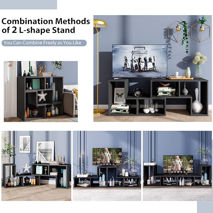 Tangkula 3 Pieces Console TV Stand, Free-Combination Entertainment Center for 50 55 60 65 Inch TV, Minimalist Modern TV Media Stand, DIY Open Storage Bookcase Shelf for Living Room (Black)