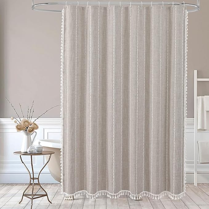 MitoVilla Tan Small Stall Shower Curtain 36 x 72, Taupe Half Size Narrow Polyester Linen Fabric Shower Curtains for Boho Farmhouse Bathroom Decor, Wrinkle Resistant Cloth Shower Curtain