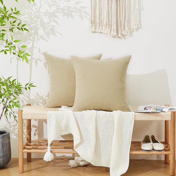 GAWAMAY Decorative Square Throw Pillow Covers 18"x18" Inch Set of 2, Super Soft Chenille Pillows Cover Fall Pillowcase for Living Room Bedroom Sofa Couch Cushion Cover Khaki 45x45cm (No Insert)