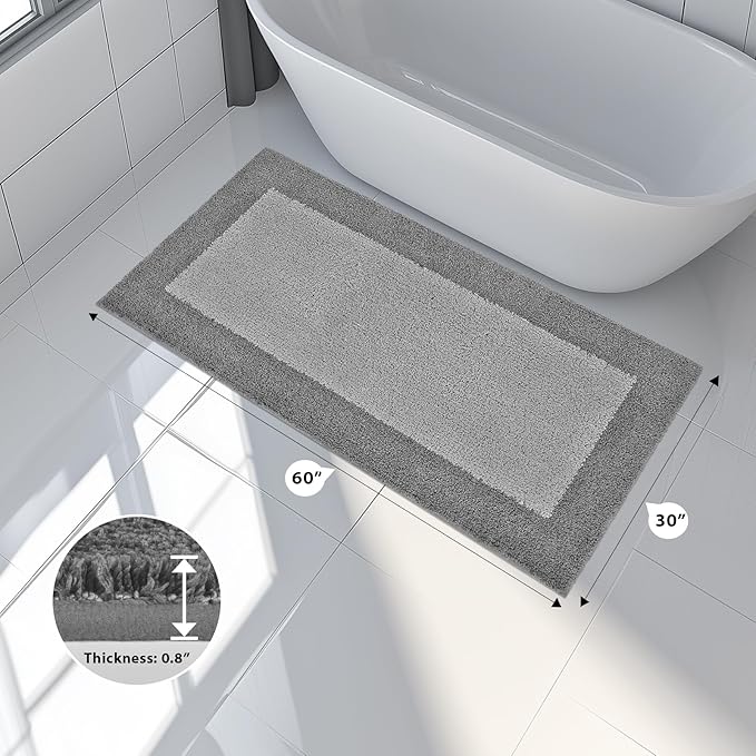 Bathroom Rugs 30" x 60", Non-Slip Extra Soft Absorbent Bath Rugs, Machine Washable Quick Dry Bath Mats for Bathroom Floor, Shower, Bathtub and Sink, Grey & Dark Grey