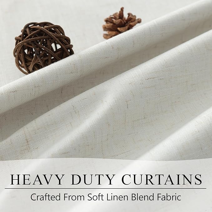Natural Linen Back Tab Blackout Curtains & Drapes 96 Inch Long for Bedroom Livingroom Farmhouse Curtain 2 Panel Neutral Cute Black Out Room Darkening Thermal Insulated 8ft Pleated Window Curtain Cream