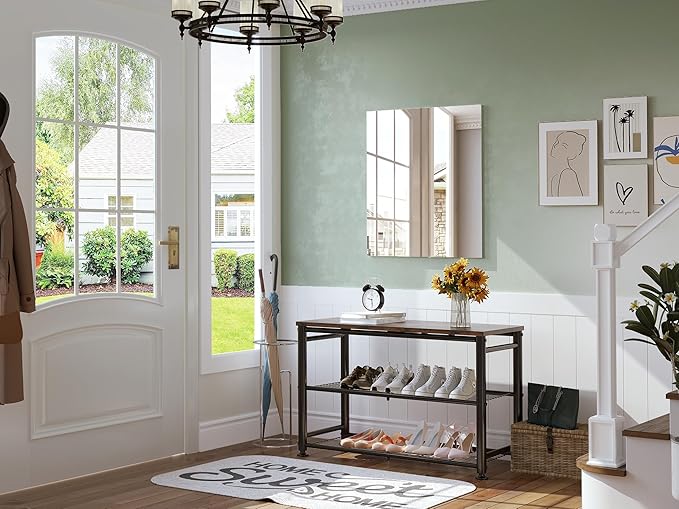 Brightify Frameless Mirror, 28x32 Inch Bathroom Mirrors for Over Sink, Large Tempered Glass Square Wall Mirror, Frameless Vanity Mirror for Gym, Yoga, Living Room, Bedroom, Entryway