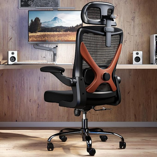 Ergonomic Office Chair - X-Shaped Computer Desk Chair Comfy, Gaming Chair, Office Chair with Lumbar Support, Mesh Office Chairs with Headrests, Desk Chair for Long Hours (Black Orange)
