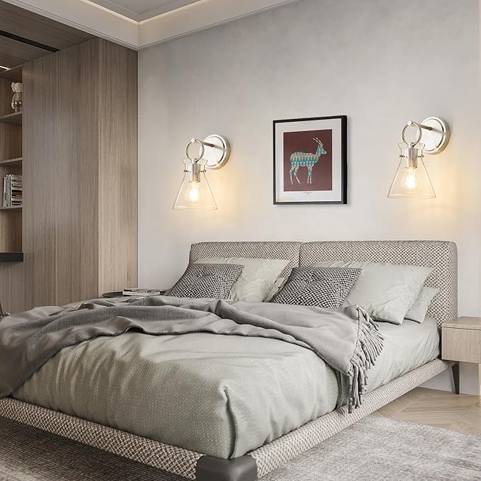 Wall Sconce for Bathroom Modern Vanity Light Fixtures Wall Mount Lighting Lamp Farmhouse Wall Lights with 6 Inch Clear Glass Shade for Bedroom Living Room Mirror Kitchen, Brushed Nickel, 1 Pack